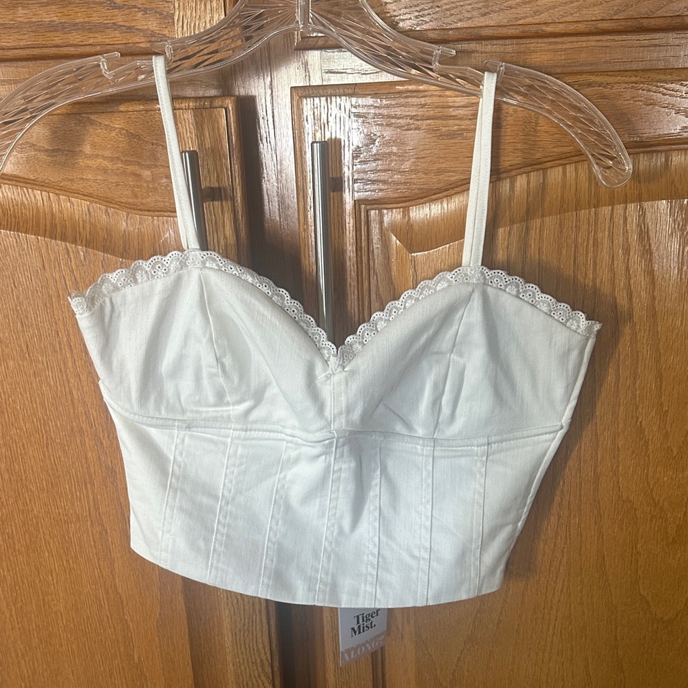 Tiger Mist Brand New White Lace Trim Bustier Crop Top Size Small